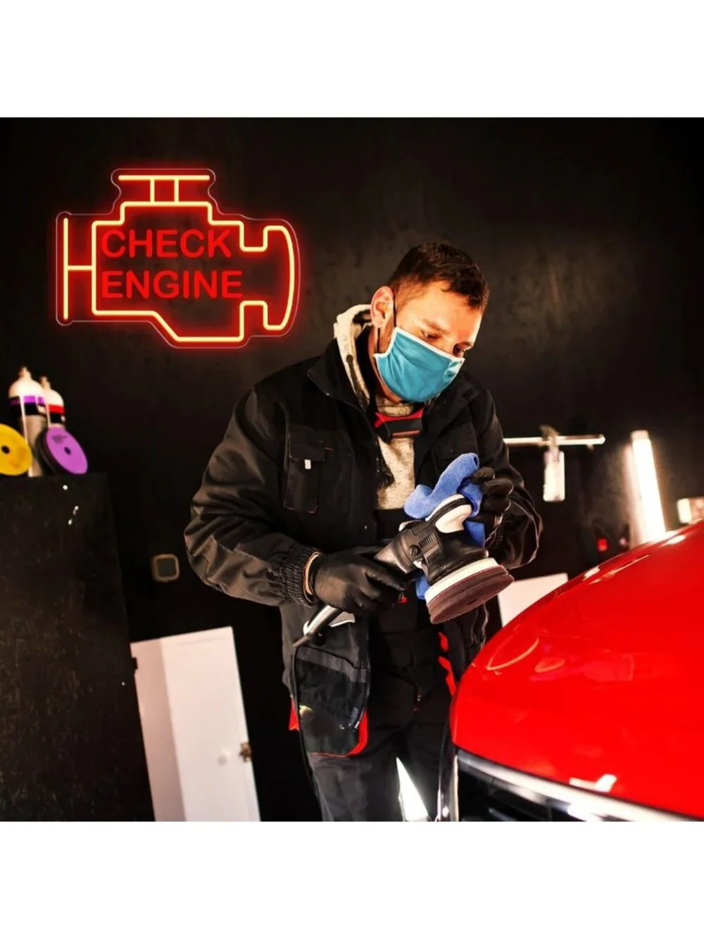 Dimmable LED Neon Sign - 15x11in Check Engine Light for Garage Wall Decor, USB